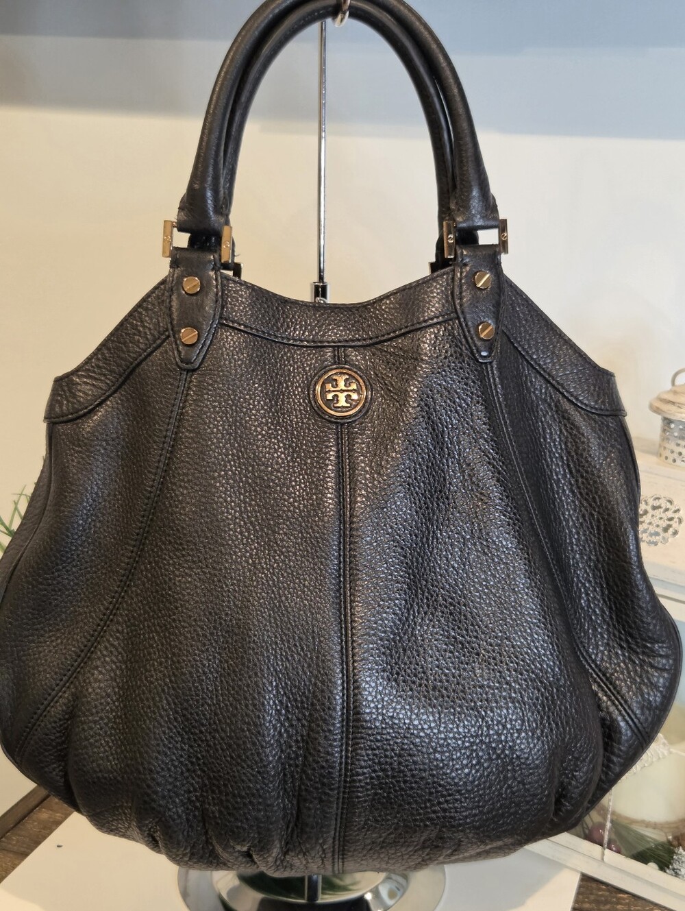 Tory Burch Black Pebbled Leather Satchel